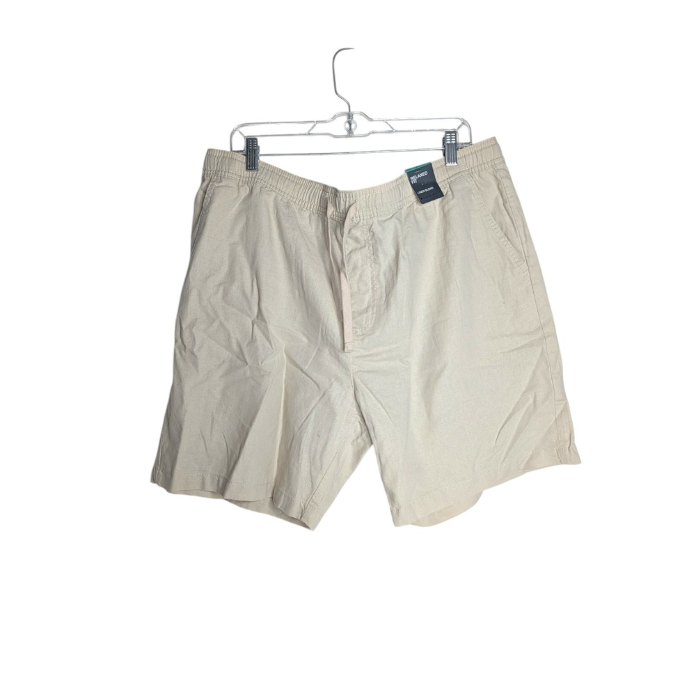 Primark Denim Co Mens 2XL Relaxed Fit Linen Blend Shorts Khaki Elastic Waist NEW